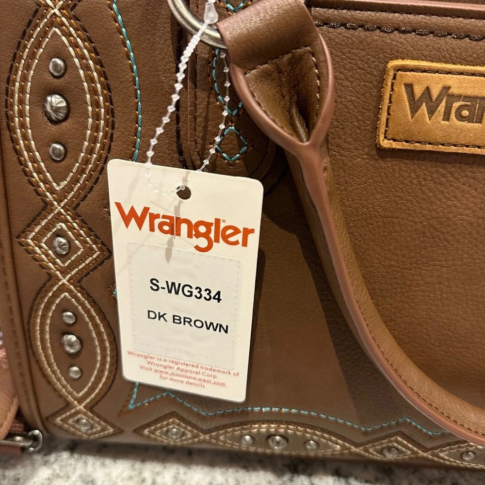 Wrangler Women Small Satchel Brown Embroidered Studded Western Crossbody Bag